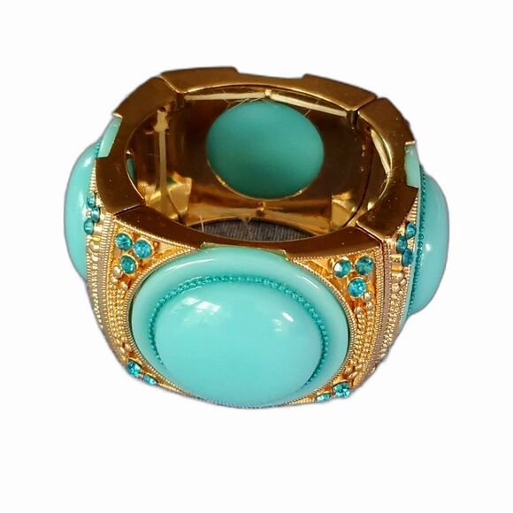 Bracelet Stretchy Blue Rhinestones and Gold Hardware  OS - Picture 1 of 4